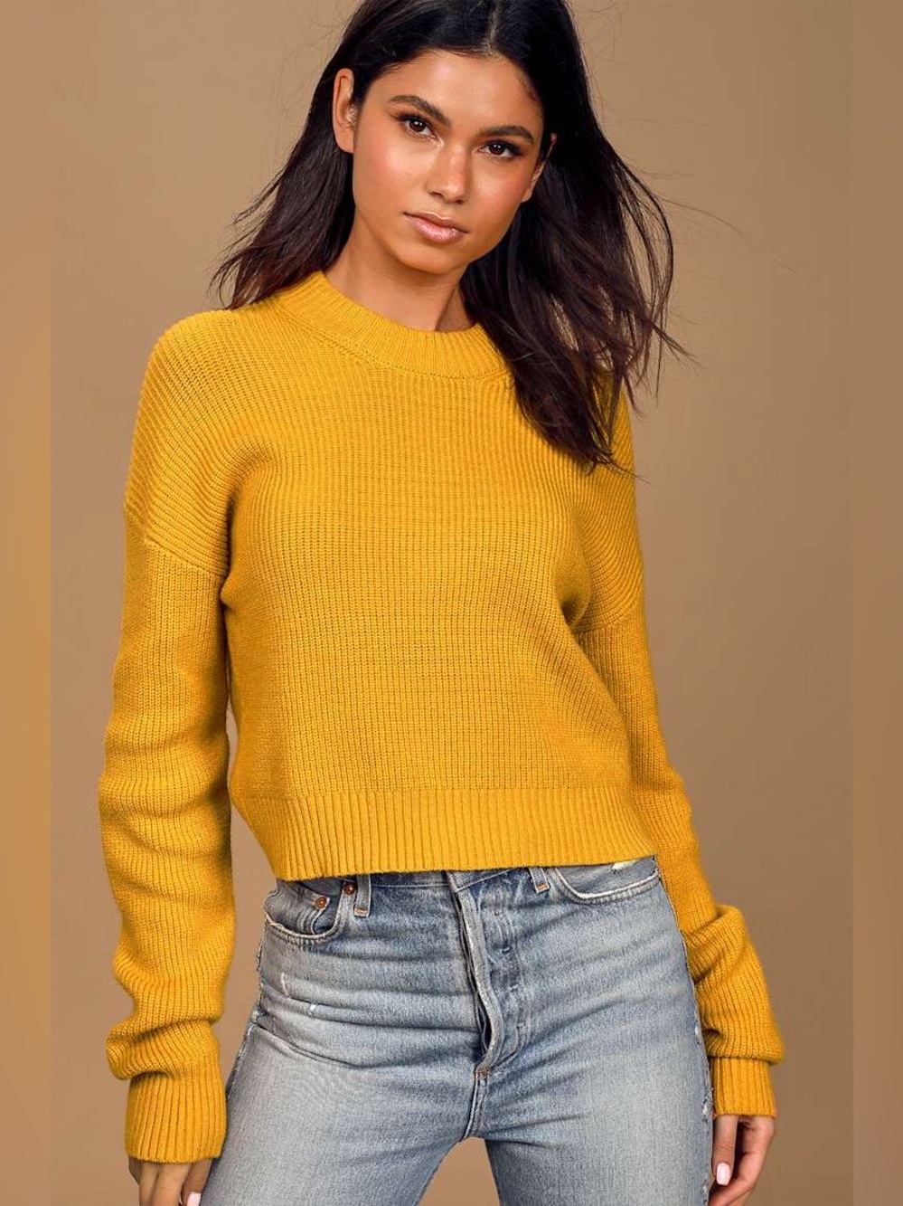 La Hearts Yellow Cropped Knit Sweater